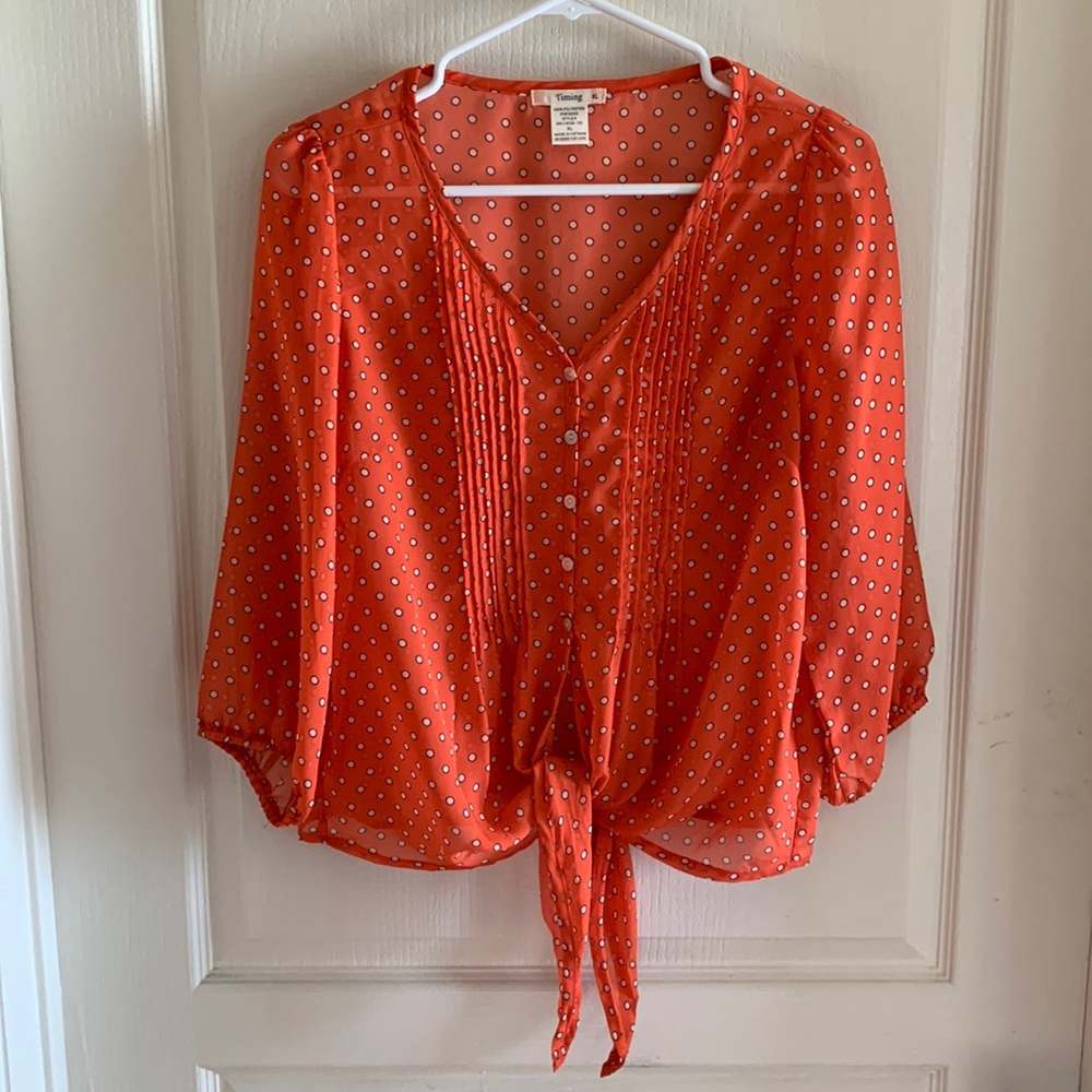 Sheer Top - Orange Polka Dot